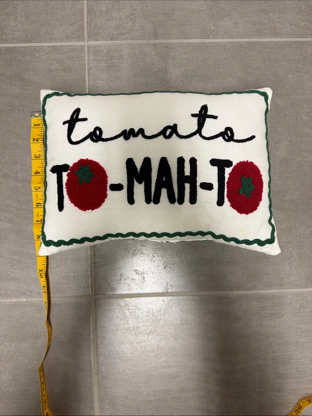 Tomato Decorative Embroidered Pillow - White, Red, Green